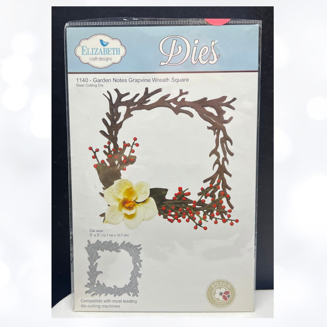 Elizabeth Craft Designs GRAPEVINE WREATH SQUARE Garden Notes Dies