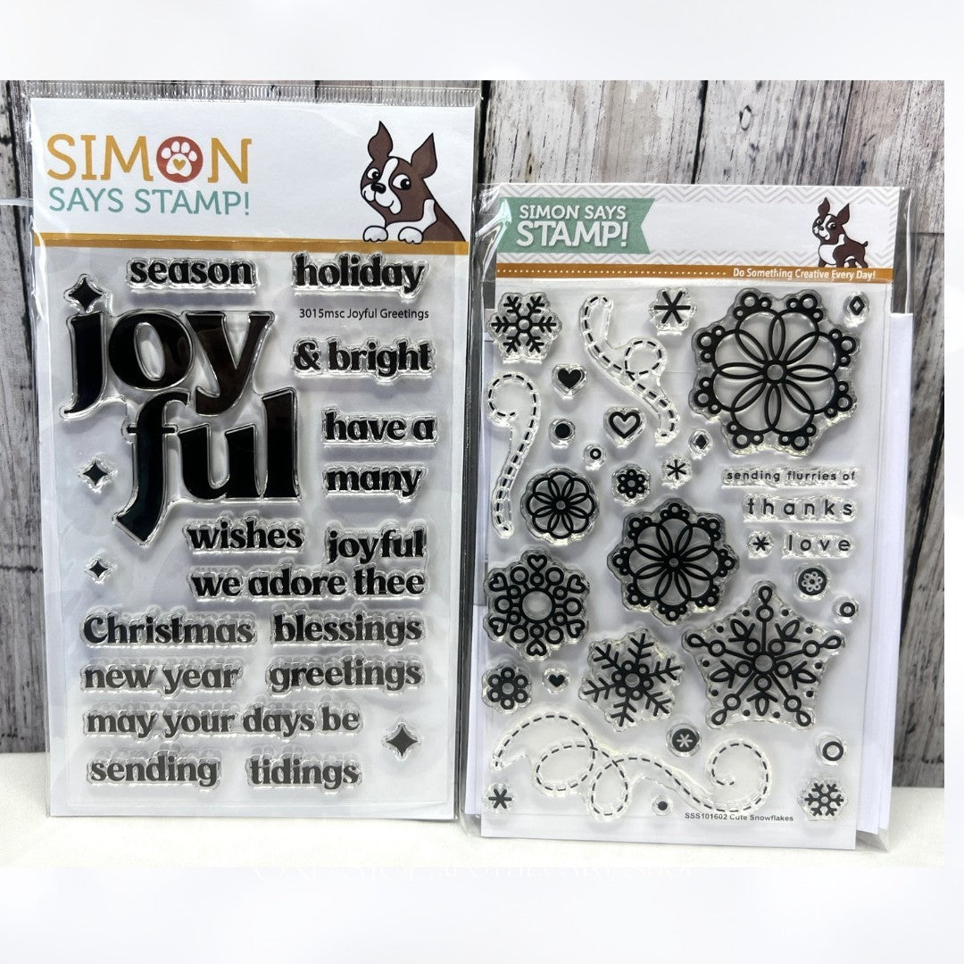 Simon Says Stamp JOYFUL GREETINGS Cute Snowflakes Christmas Rubber Stamps