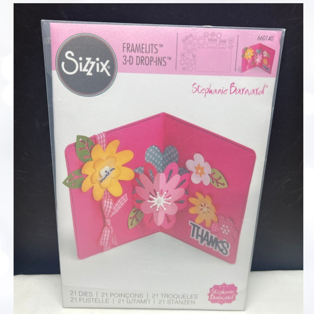 Sizzix Stephanie Barnard CARD WITH FLOWERS 3-D Drop Ins 660140 Framelits Dies