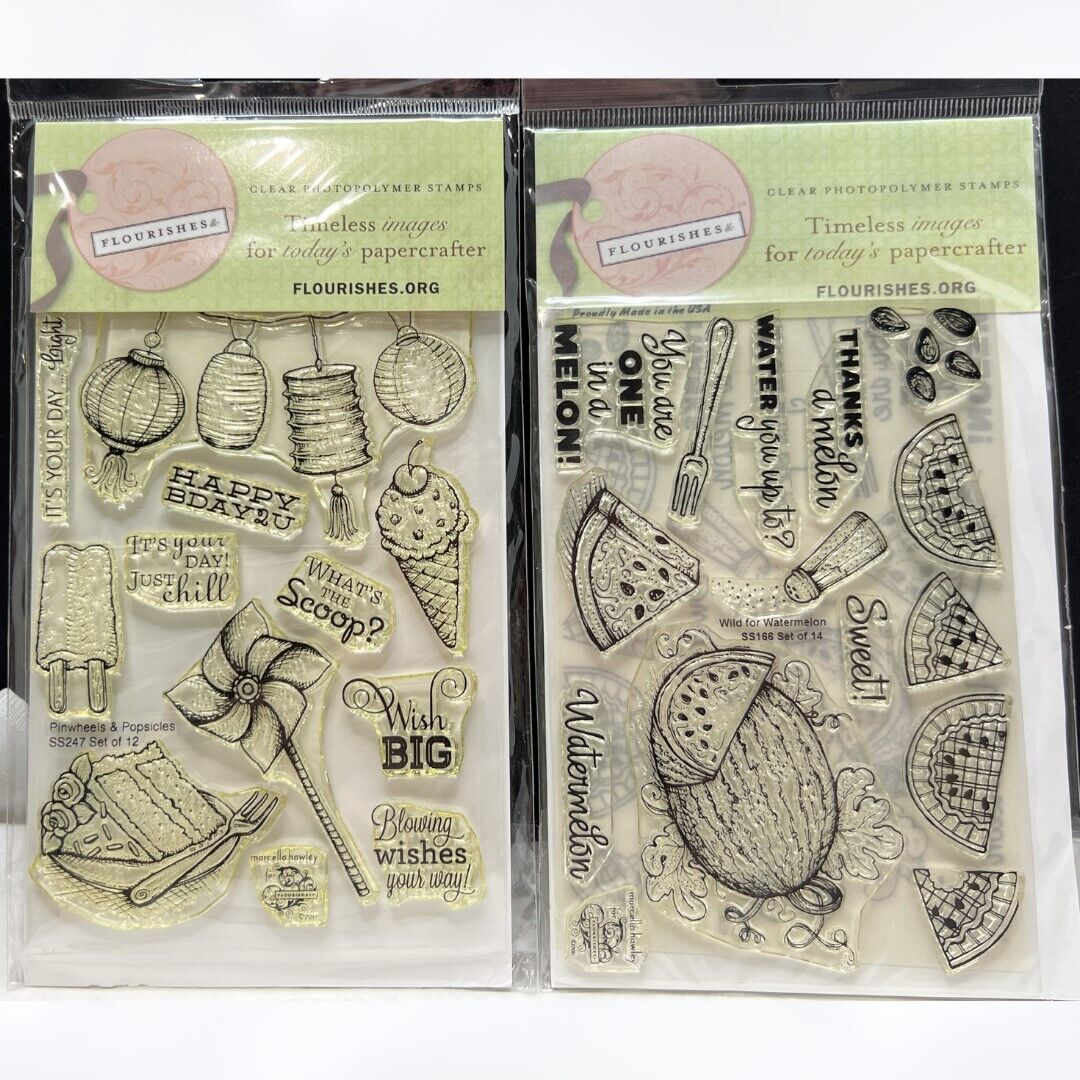 Flourishes WILD FOR WATERMELON Summer Popsicles Rubber Stamps Lot of 2