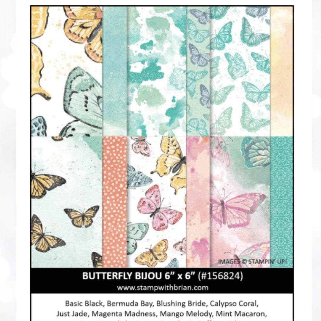 Stampin Up BUTTERFLY BIJOU Butterflies 6x6 Cardstock DSP Paper 48 Sheets Rare