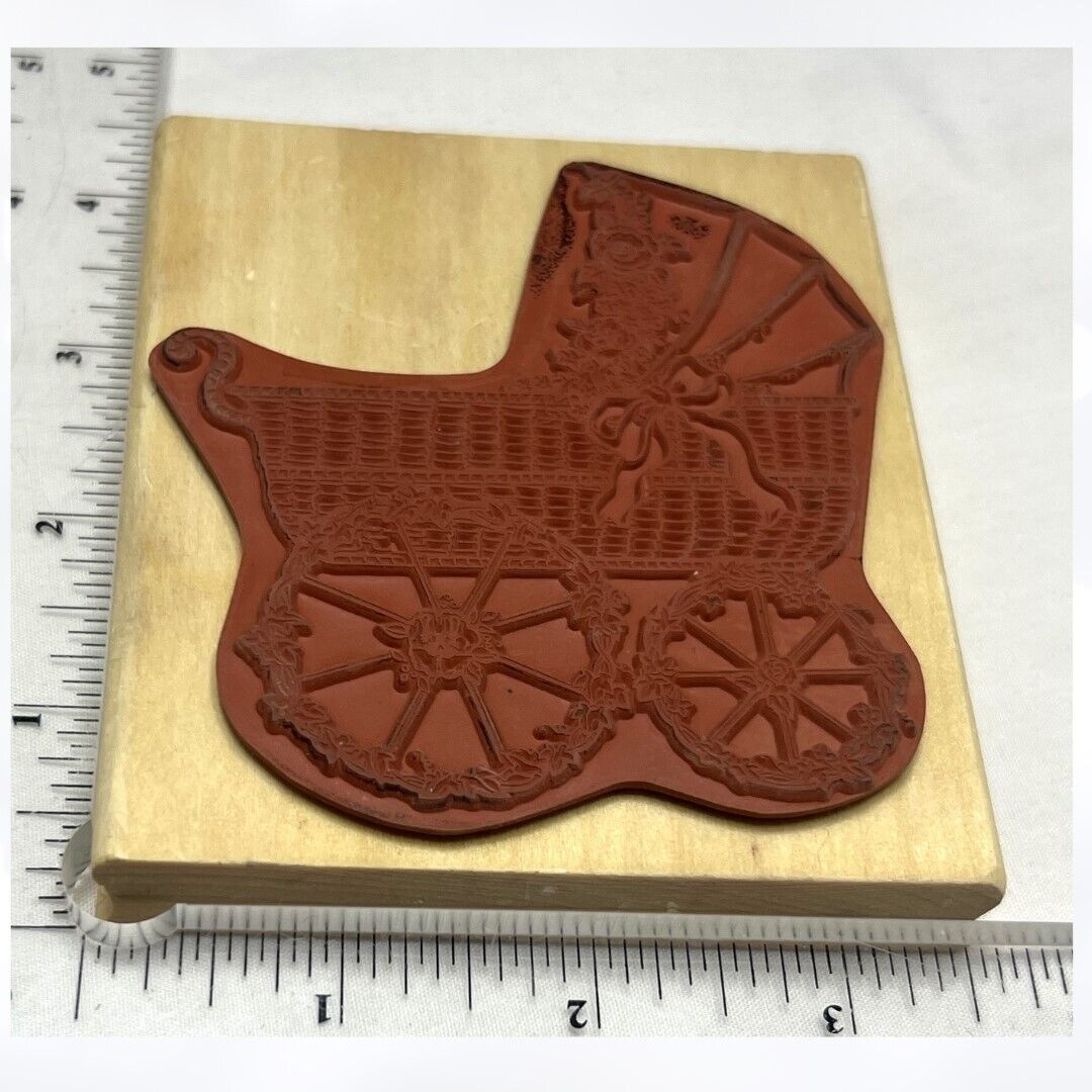 Uptown VICTORIAN FLOWER CARRIAGE Baby Shower Boy Girl Rubber Stamp