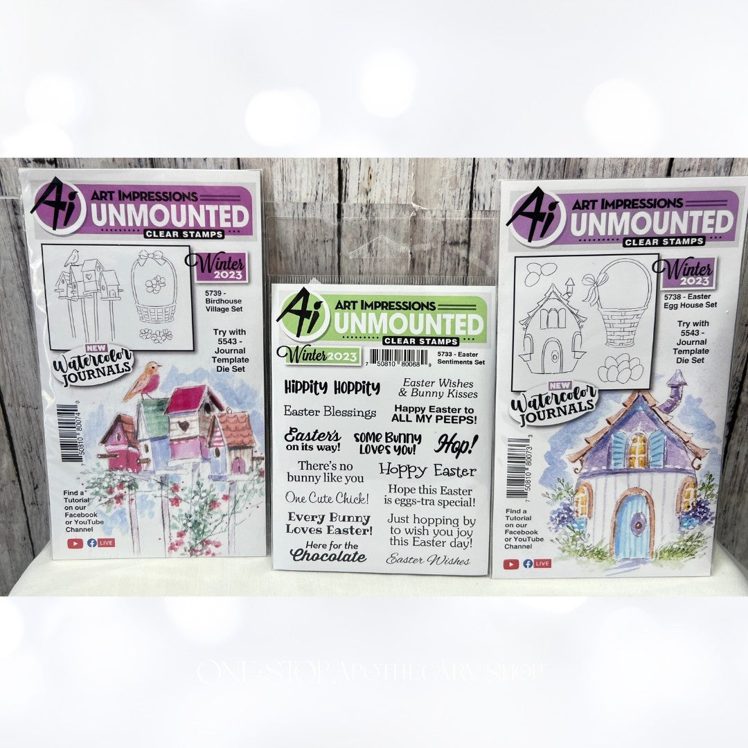 Art Impressions EASTER EGG HOUSE Birdhouse Sentiments Rubber Stamps Lot