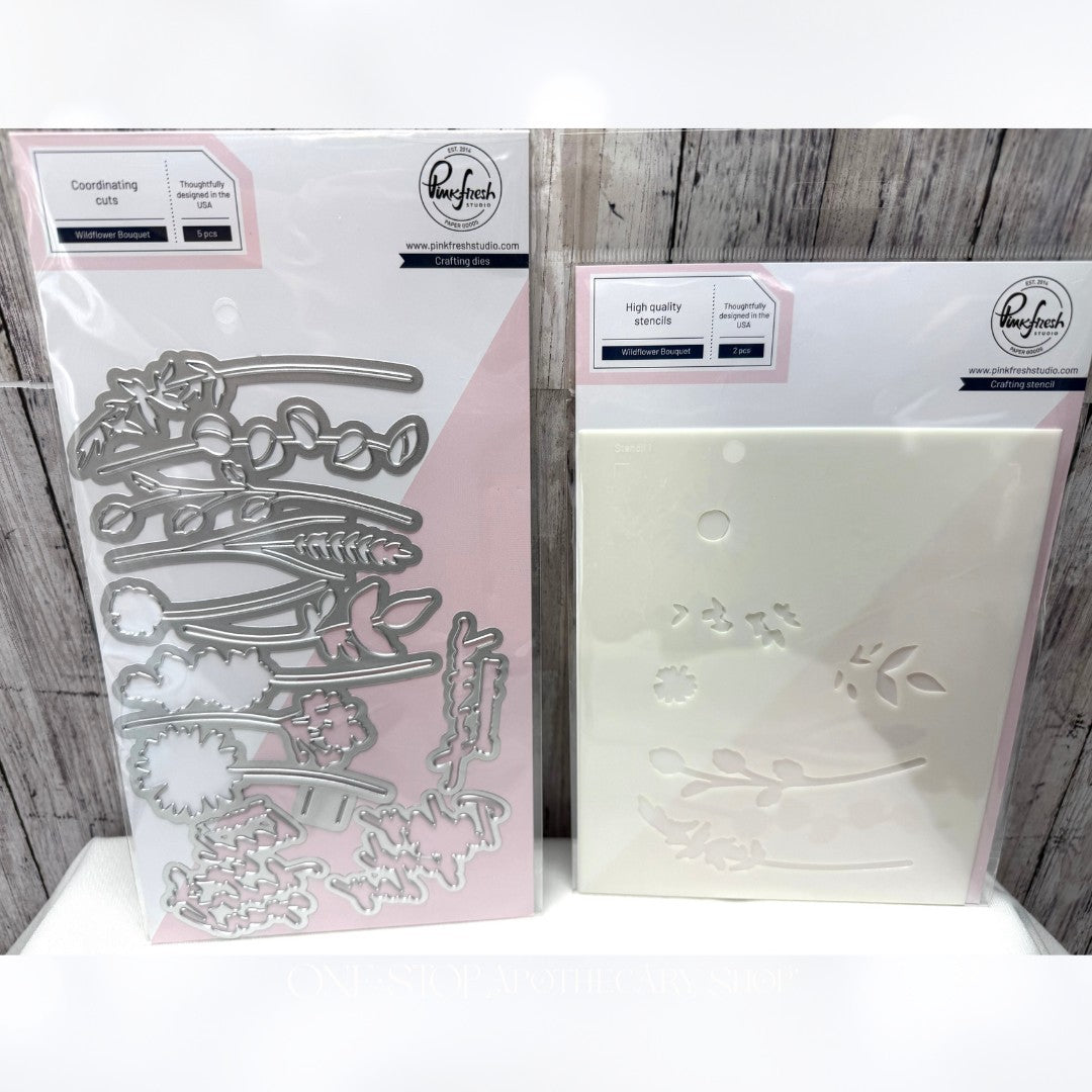 Pinkfresh Studio WILDFLOWER BOUQUET Flowers Rubber Stamps Dies Stencils