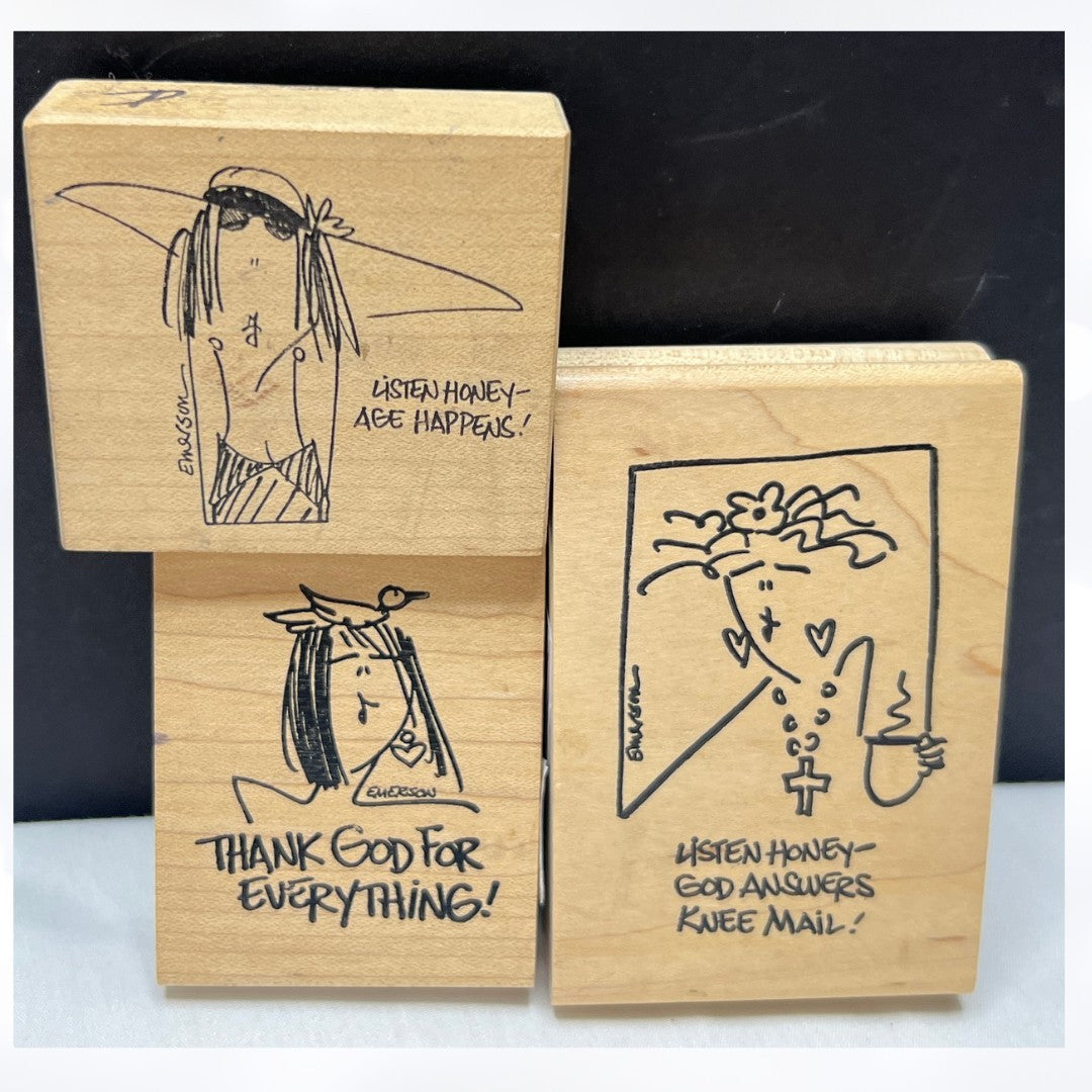 Emerson Quillin THANK GOD Knee Mail Age Happens Religious Funny Rubber Stamps
