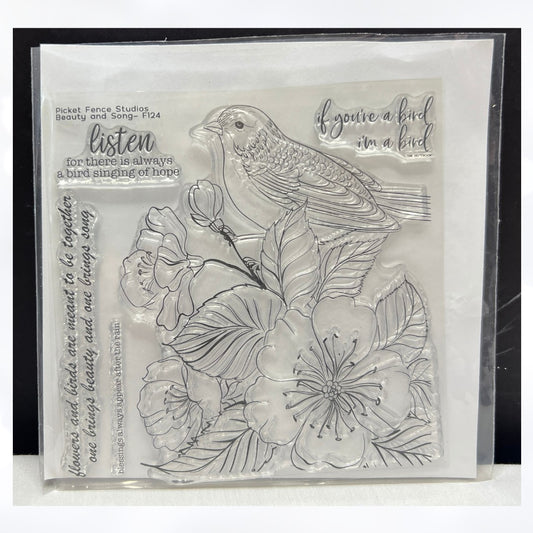 Picket Fence Studios BEAUTY & SONG Bird Flowers 6x6 Rubber Stamps