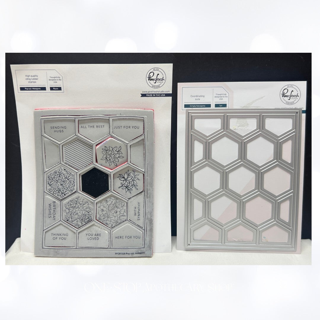 Pinkfresh Studio POP OUT HEXAGONS Floral Rubber Stamps Background Die