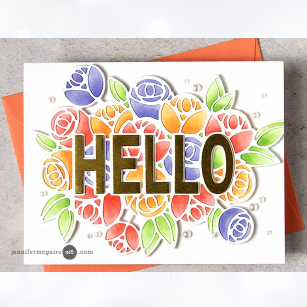Pinkfresh Studio LIFE IS GOOD Hello With a Bouquet Flowers Rubber Stamps Dies