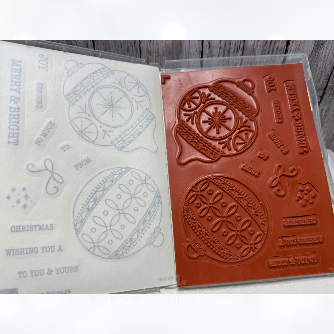 Stampin Up BRIGHT BAUBLES Christmas Ornaments Rubber Stamps Dies