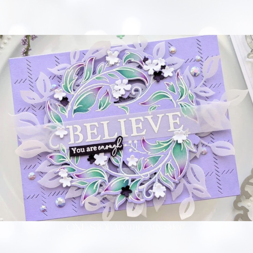 Pinkfresh Studio REASON TO SMILE WREATH 6x8 Rubber Stamps Dies Stencils