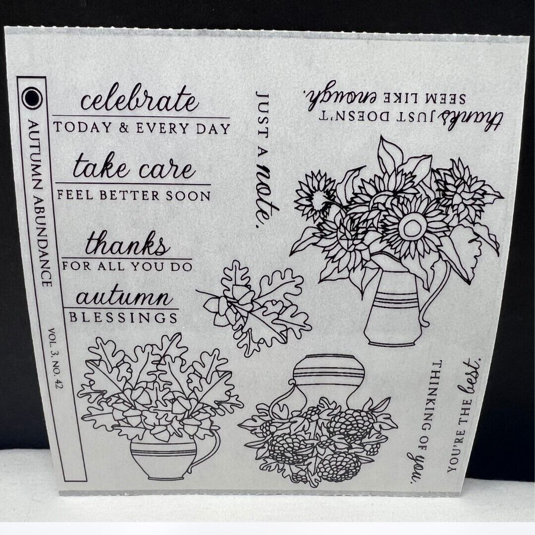 Papertrey Ink AUTUMN ABUNDANCE Fall Flowers Sunflowers Rubber Stamps