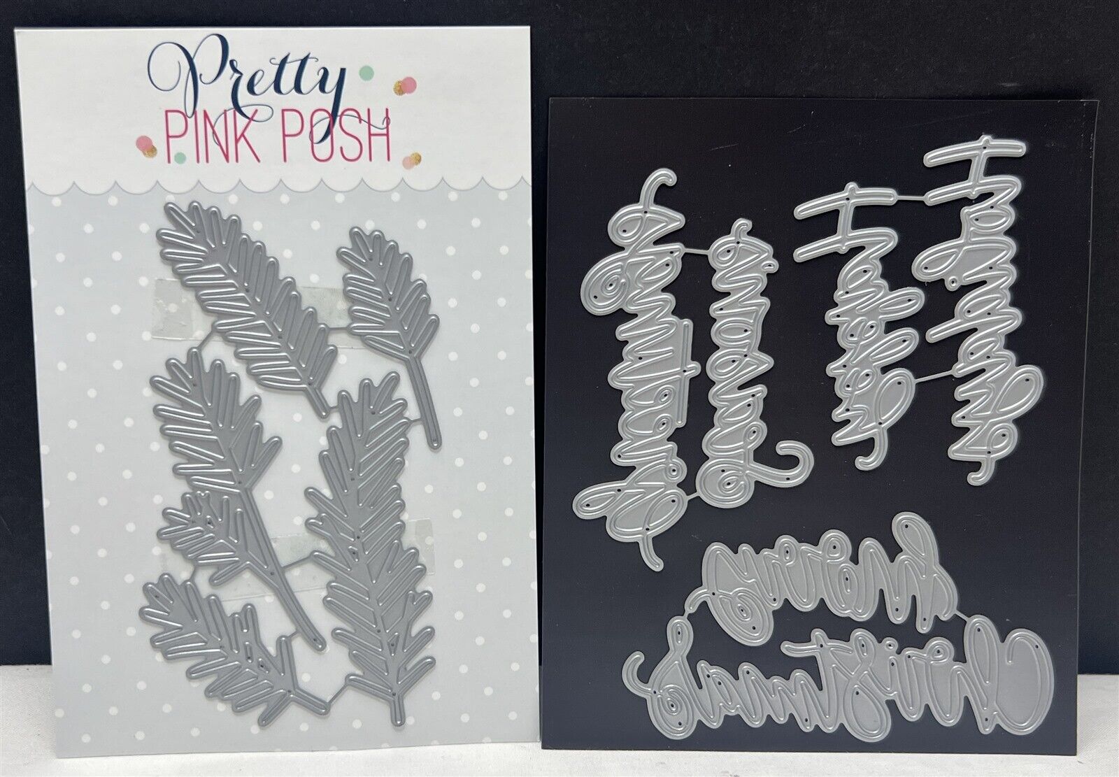 Pretty Pink Posh PINE SPRIGS Christmas Greetings Holiday Dies Lot