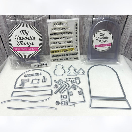 My Favorite Things SNOWGLOBE Christmas Sentiments Rubber Stamps Dies Shakers