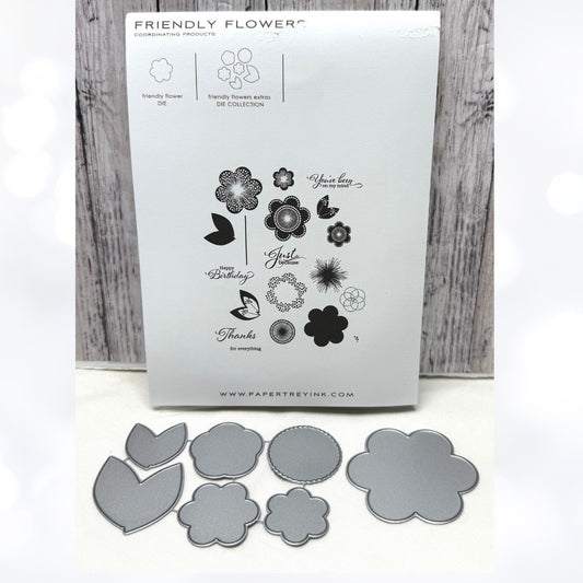 Papertrey Ink FRIENDLY FLOWERS Floral Rubber Stamps Dies
