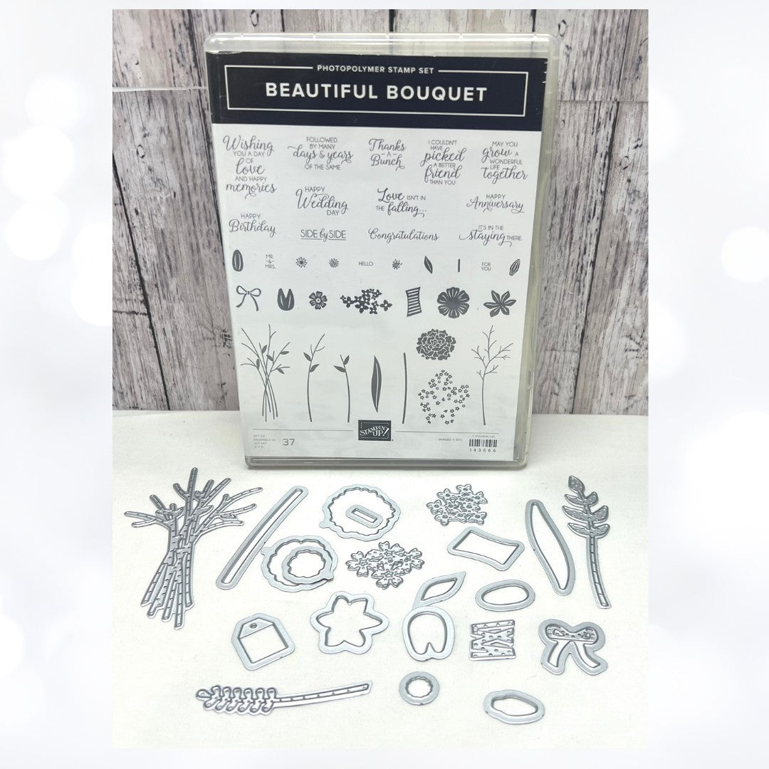 Stampin Up BEAUTIFUL BOUQUET Wildflowers Flowers Framelits Rubber Stamps Dies