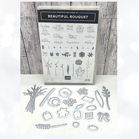 Stampin Up BEAUTIFUL BOUQUET Wildflowers Flowers Framelits Rubber Stamps Dies