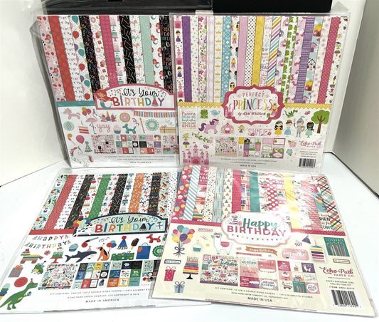 Echo Park BIRTHDAYS Princess Mermaids Boy Girl Party Scrapbook 12x12 Kits Lot