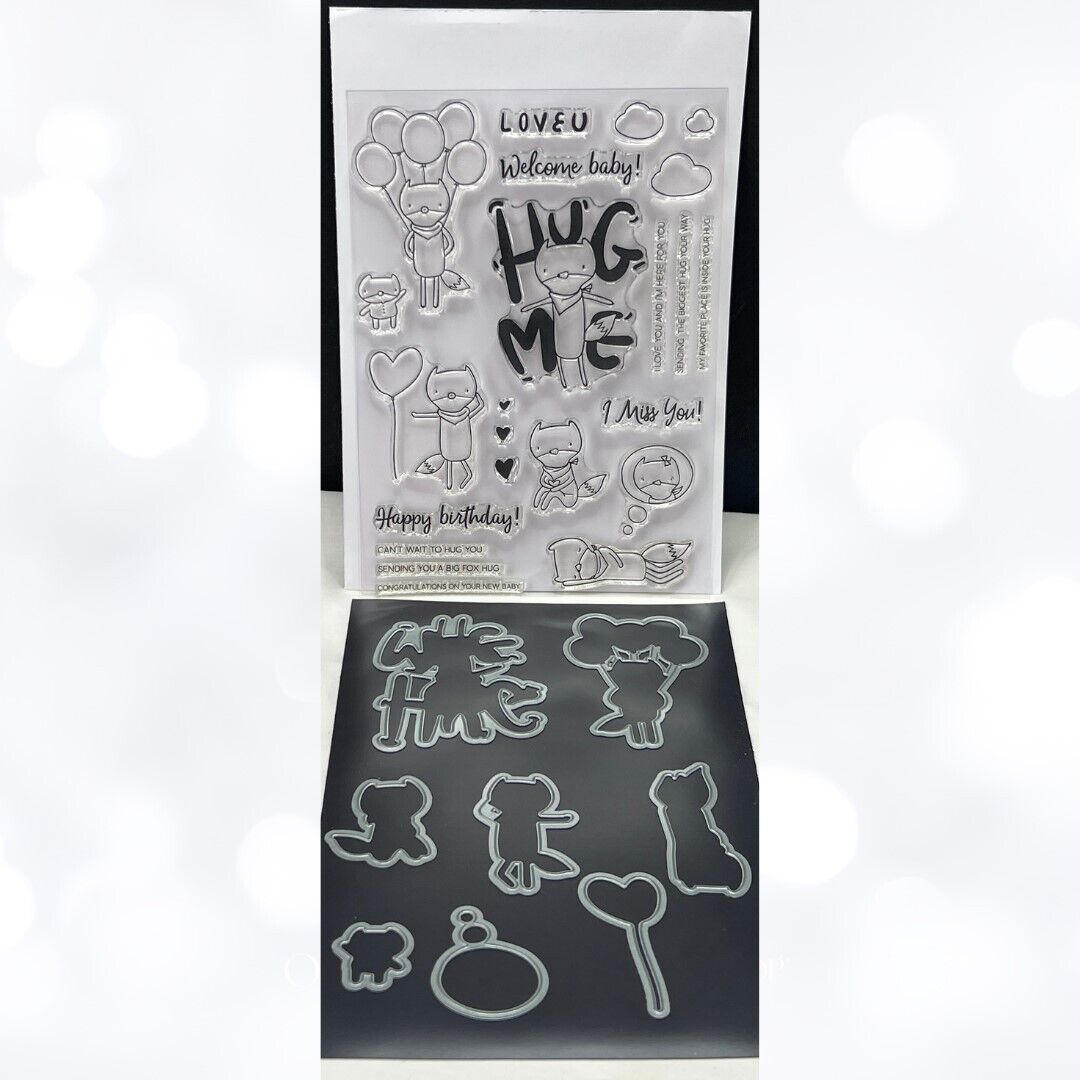 Altenew HUG ME Valentines Day Fox Baby 6x8 Rubber Stamps Dies