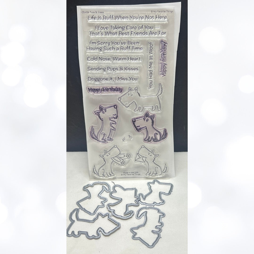 My Favorite Things PUPS & KISSES Dogs Puppy Rubber Stamps Dies
