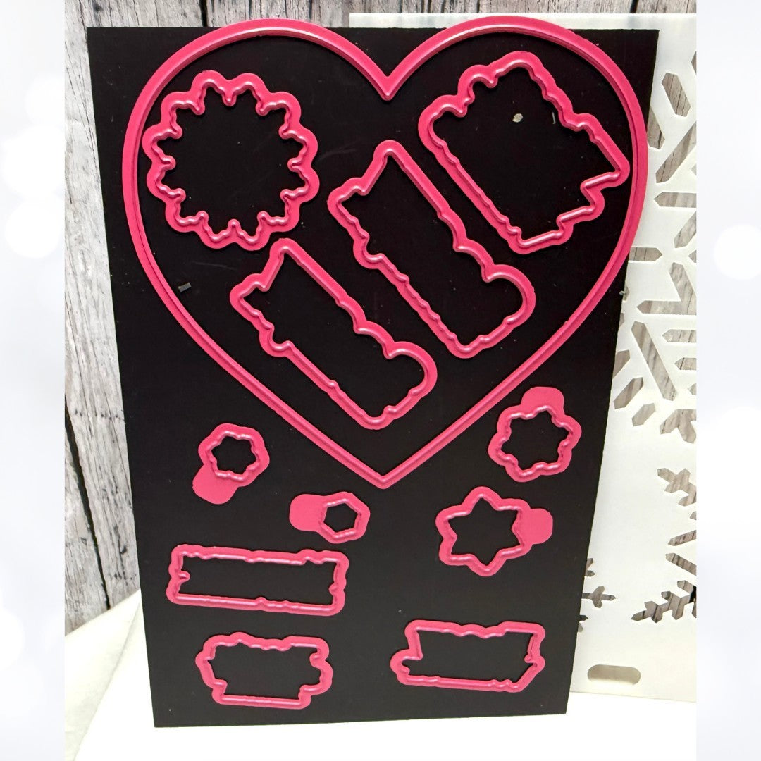PInk & Main SNOWFLAKE SAYINGS KIT Rubber Stamps Dies Stencil Embossing Folder