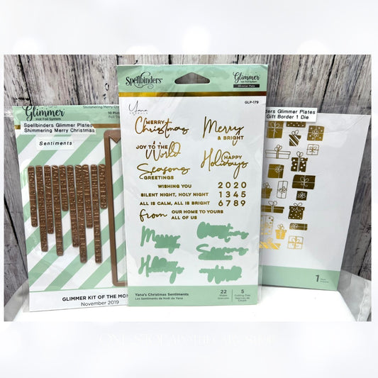 Spellbinders CHRISTMAS GLIMMER Sentiments Gifts Hot Foil Plates Lot of 3