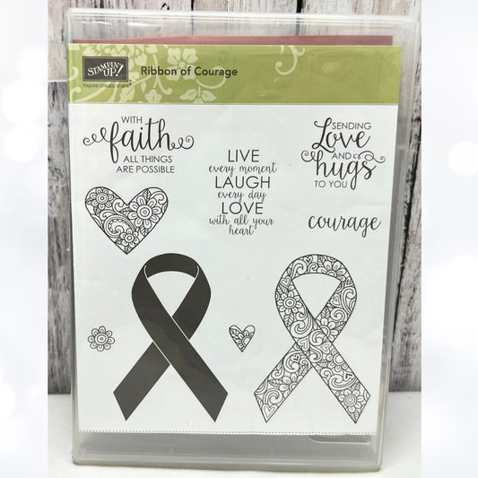 Stampin Up RIBBON OF COURAGE Breast Cancer Rubber Stamps AS IS**