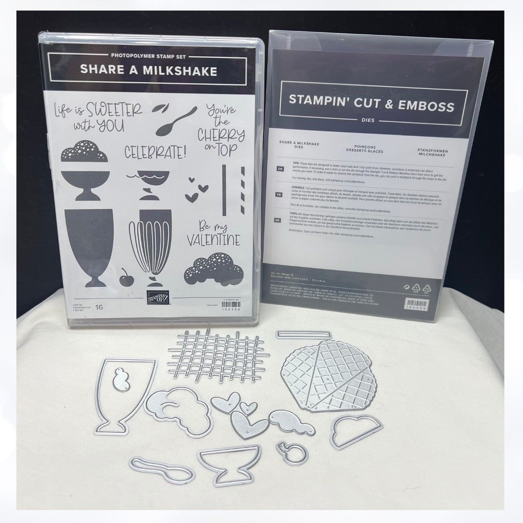 Stampin Up SHARE A MILKSHAKE Ice Cream Rubber Stamps Dies