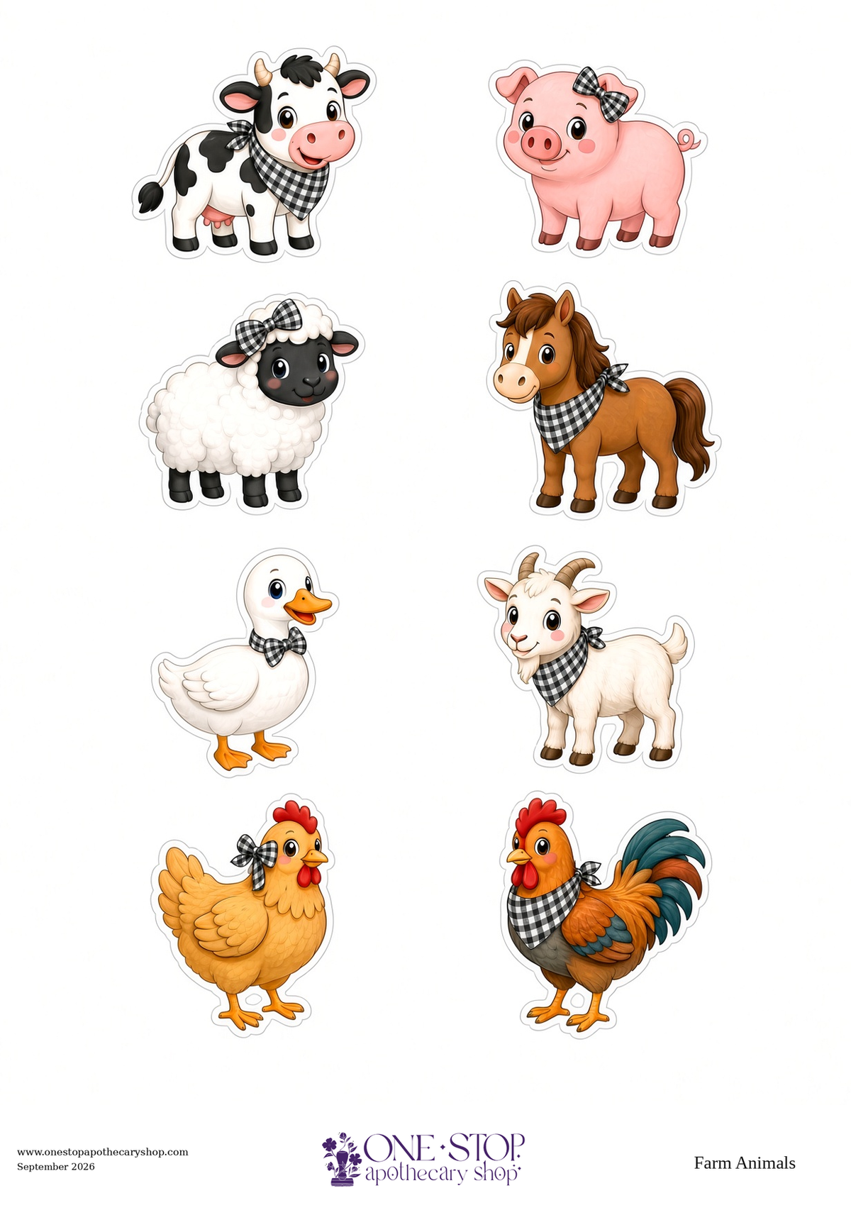 Baby Gingham Farm Animals Rice Paper