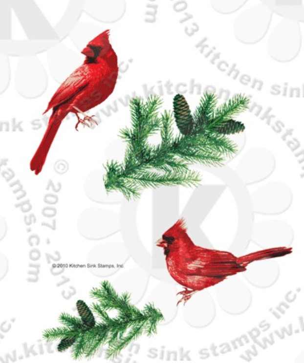 Kitchen Sink WINTER CARDINALS Christmas Rubber Stamps