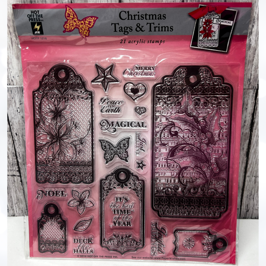 Hot Off the Press CHRISTMAS TAGS & TRIM Holiday 8x8 Rubber Stamps