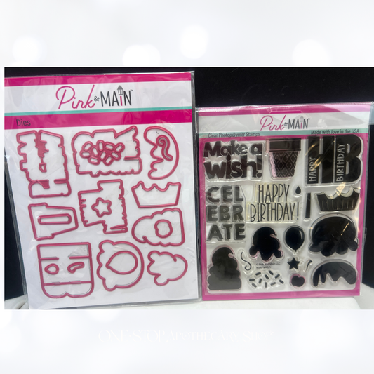 Pink & Main MAKE A WISH Birthday Rubber Stamps & Dies