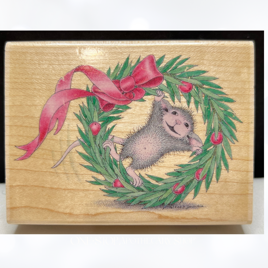 House Mouse TUMBLE WREATH Christmas Rubber Stamp