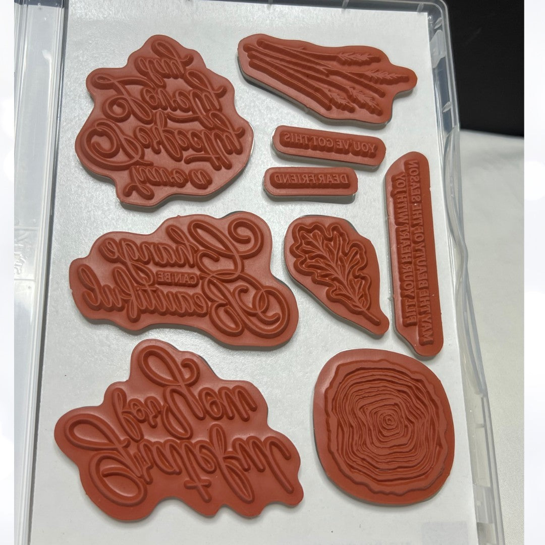 Stampin Up AUTUMN EXPRESSIONS Fall Leaves Greetings Rubber Stamps Dies