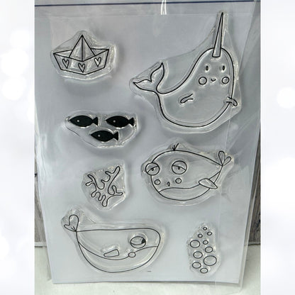 Polkadoodles That's Crafty WATER WORLD Sea Ocean Dolphin Rubber Stamps