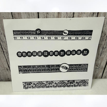 VINTAGE SEWING Lace Buttons Ruler Borders Mixed Media Rubber Stamp
