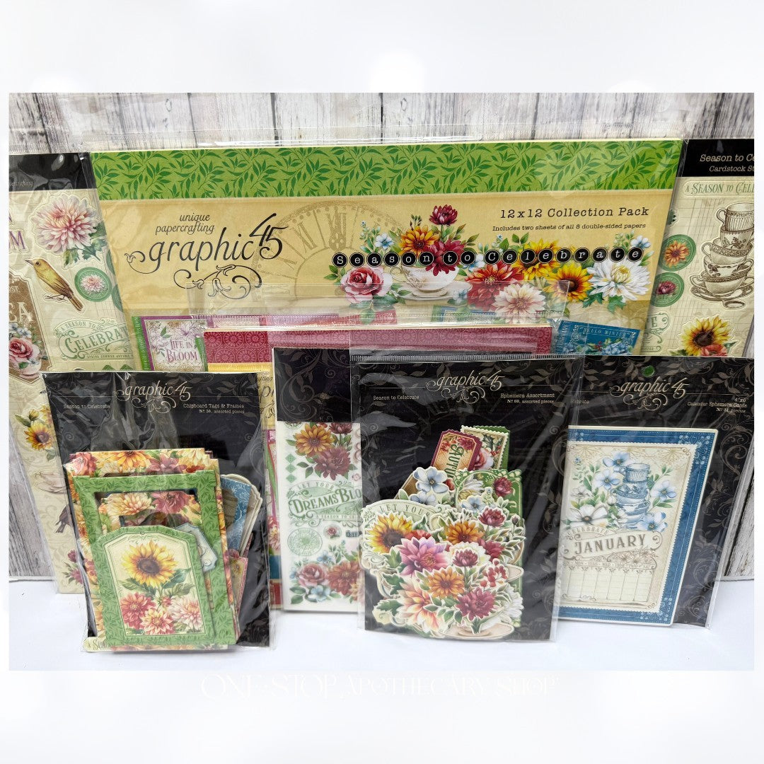 Graphic 45 SEASON TO CELEBRATE 12x12 8x8 Paper Stickers Die Cuts Kit