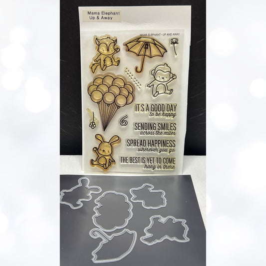 Mama Elephant UP AND AWAY Balloons Birthday Animals Rabbit Rubber Stamps Dies