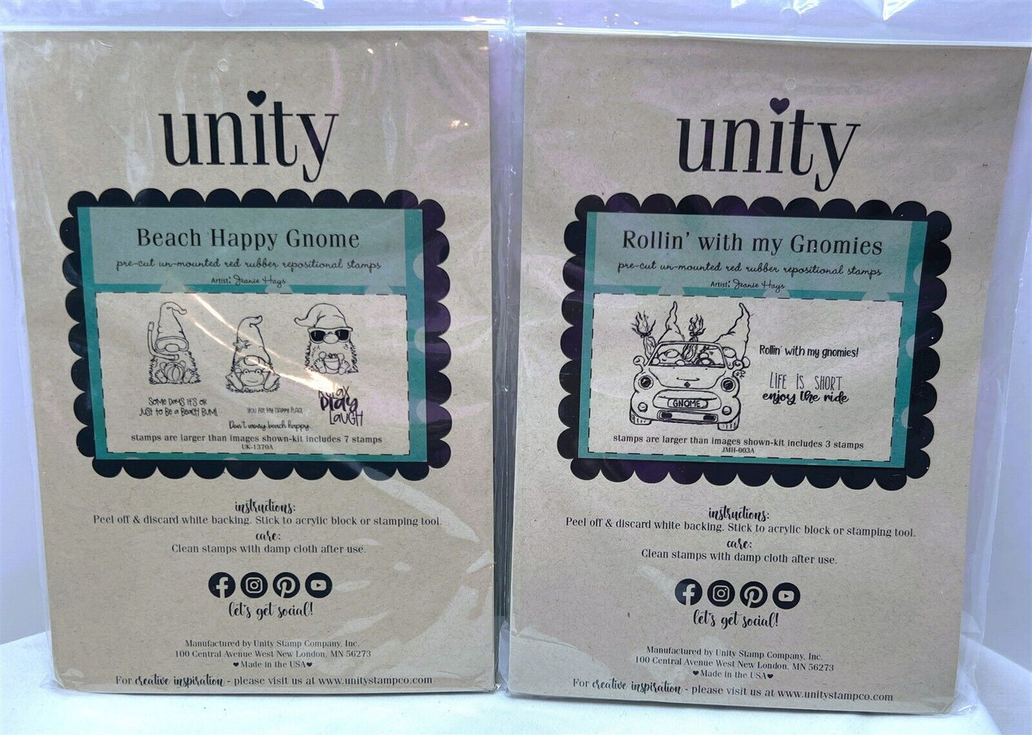 Unity Stamps GNOMES Beach Summer Gnomies Rubber Stamps Lot of 2