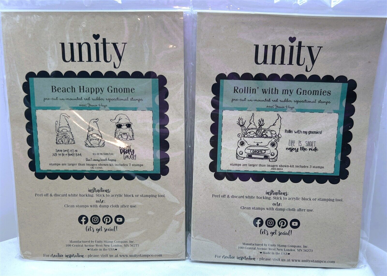 Unity Stamps GNOMES Beach Summer Gnomies Rubber Stamps Lot of 2