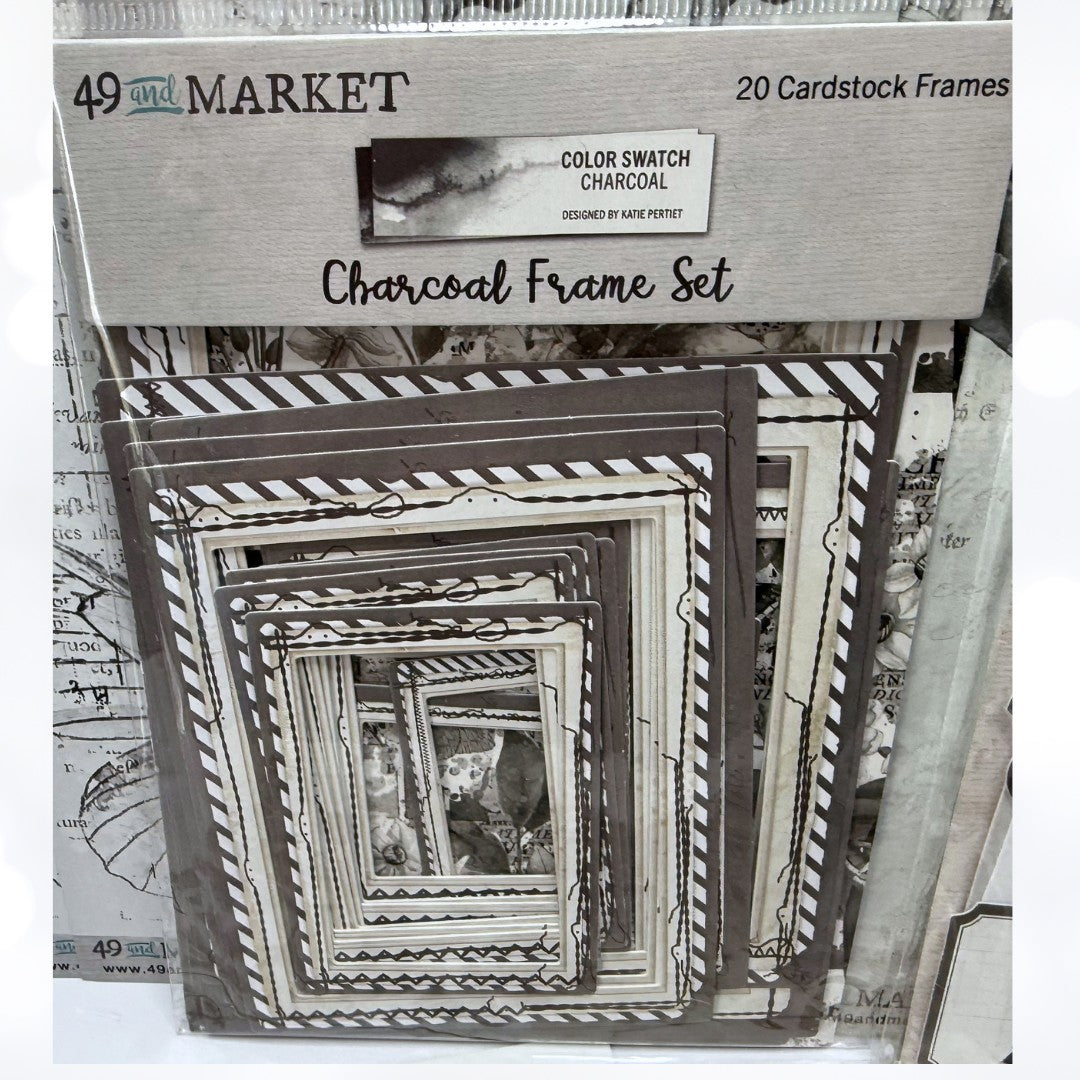49 & Market CHARCOAL 12x12 Paper Ephemera Frames Die Cuts Collection Kit