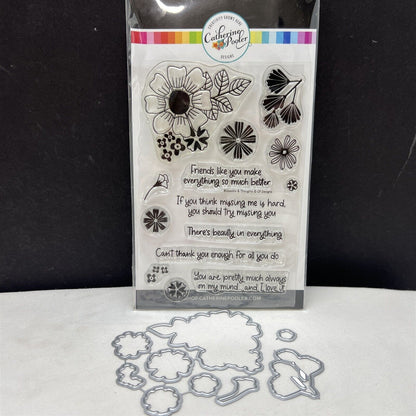 Catherine Pooler BLOSSOMS & THOUGHTS Floral Flowers Rubber Stamps Dies AS IS**