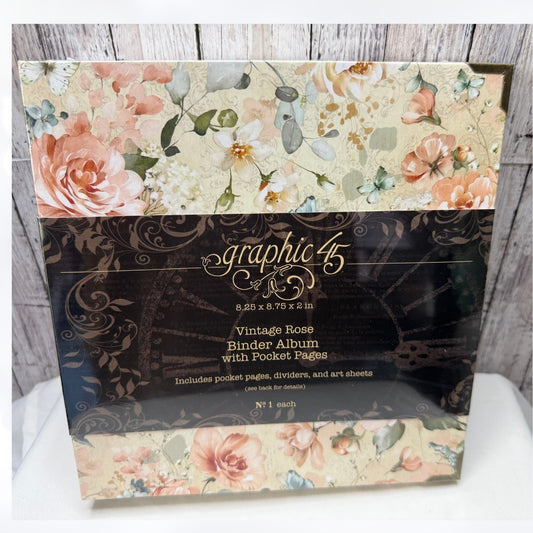 Graphic 45 VINTAGE ROSE ALBUM Binder Floral Scrapbook 8 x 8 