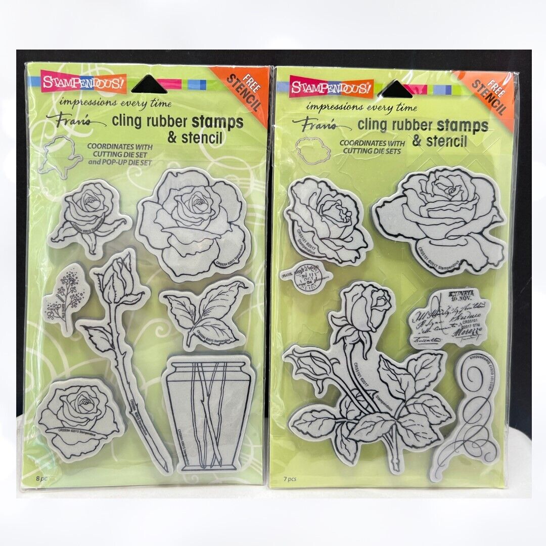 Stampendous Frans ROSE BOUQUET Garden Floral Flowers Rubber Stamps Lot of 2