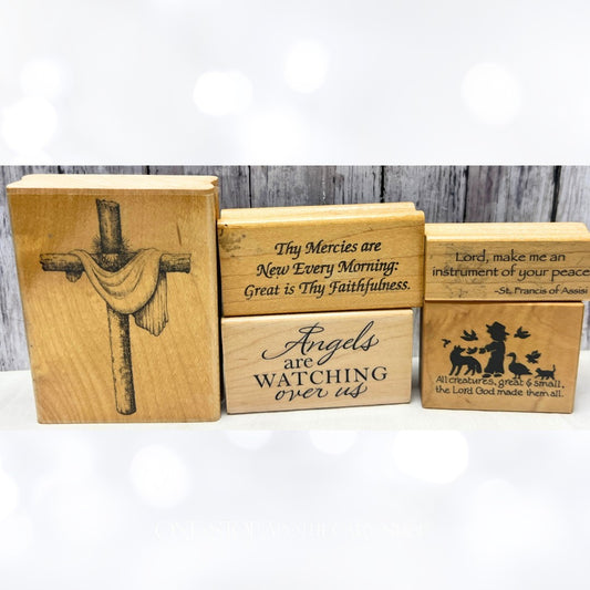 RELIGIOUS Cross Sayings Sentiments Rubber Stamps Lot of 5