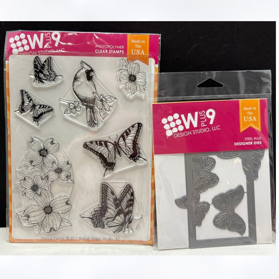 Wplus9 FLORA & FAUNA 1 Butterflies Frame Cardinal Rubber Stamps Die