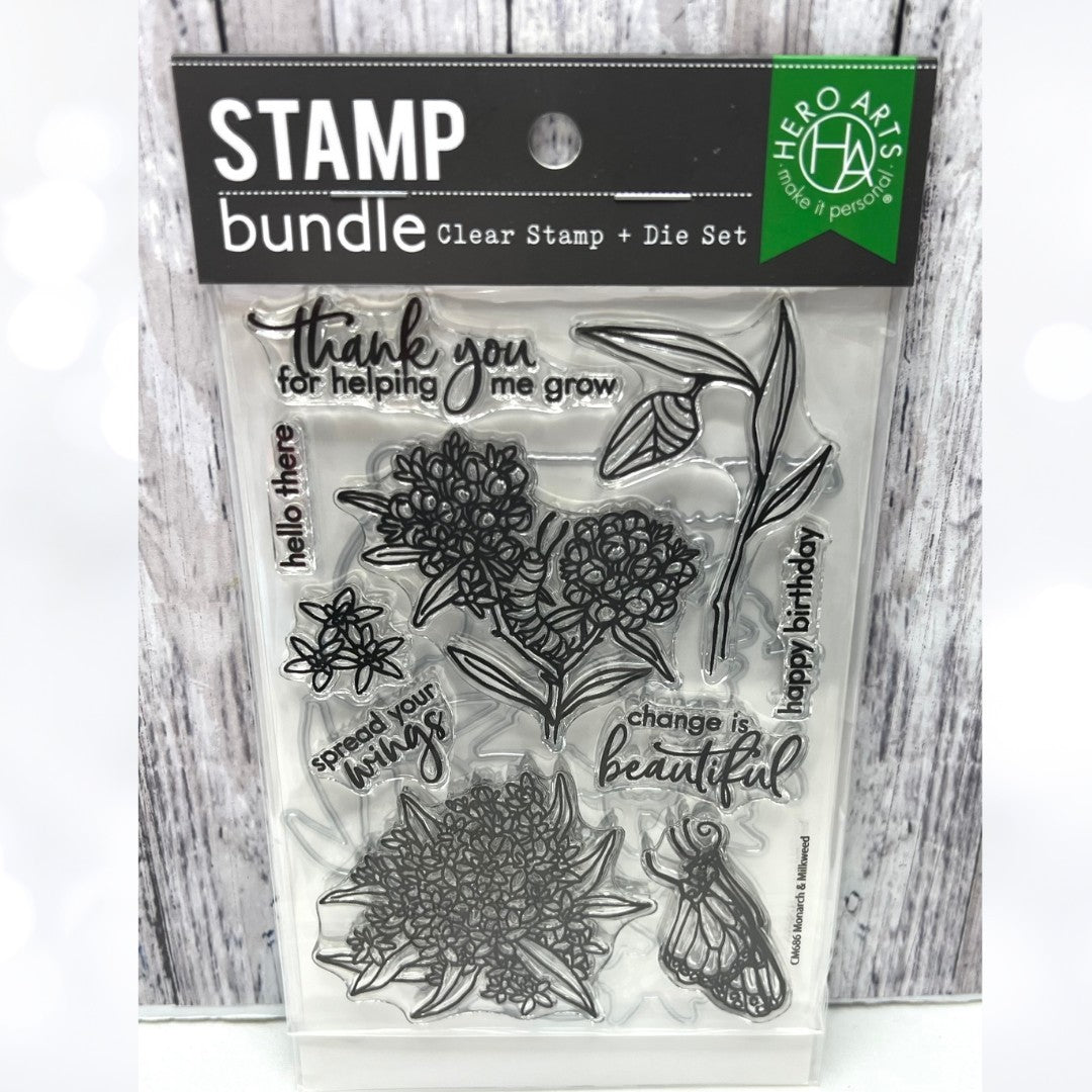 Hero Arts MONARCH & MILKWEED Butterflies Rubber Stamps Dies