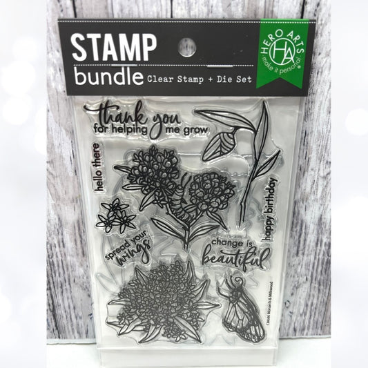 Hero Arts MONARCH & MILKWEED Butterflies Rubber Stamps Dies