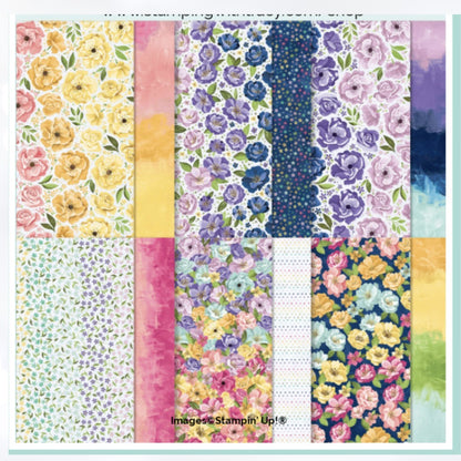 Stampin Up HUES OF HAPPINESS Floral 12x12 Cardstock Paper DSP 12 Sheets