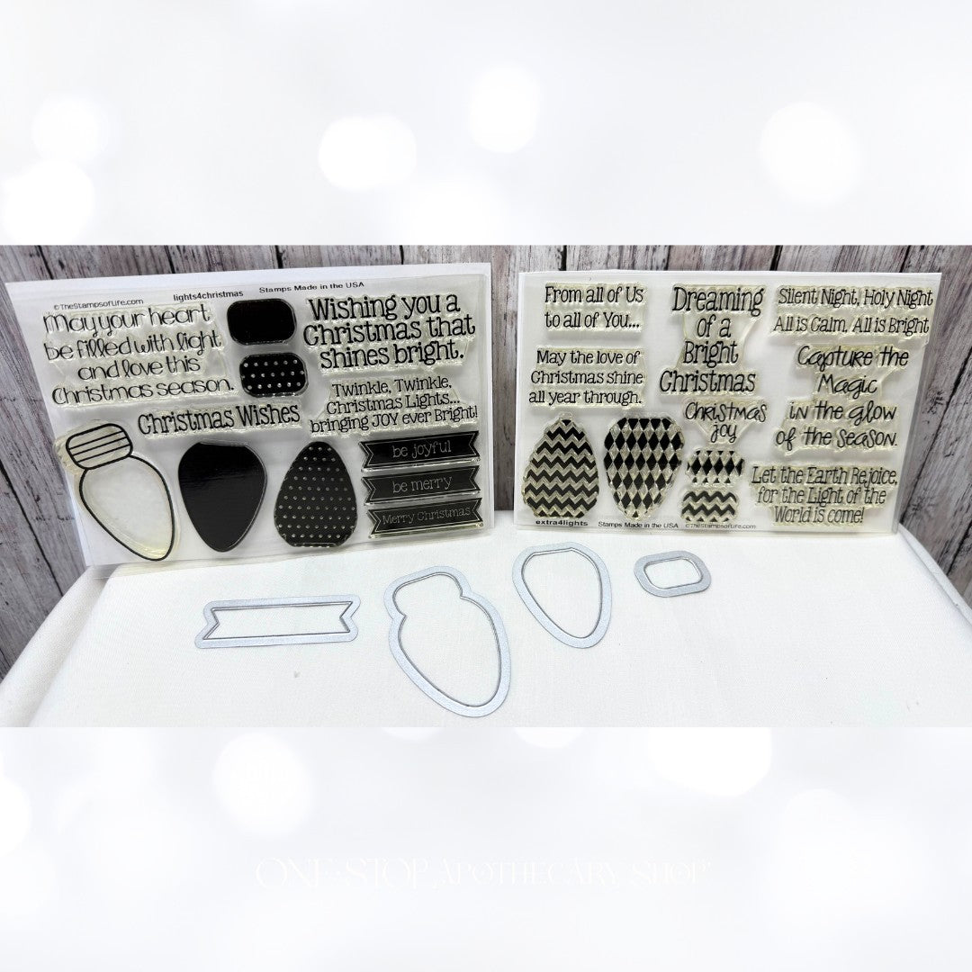 Stamps of Life CHRISTMAS LIGHTS Bulb Holiday Patterns Rubber Stamps Dies