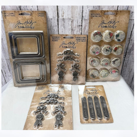 Tim Holtz Idea-ology QUOTE FLAIR Photo Frames Adornments Embellishments Lot